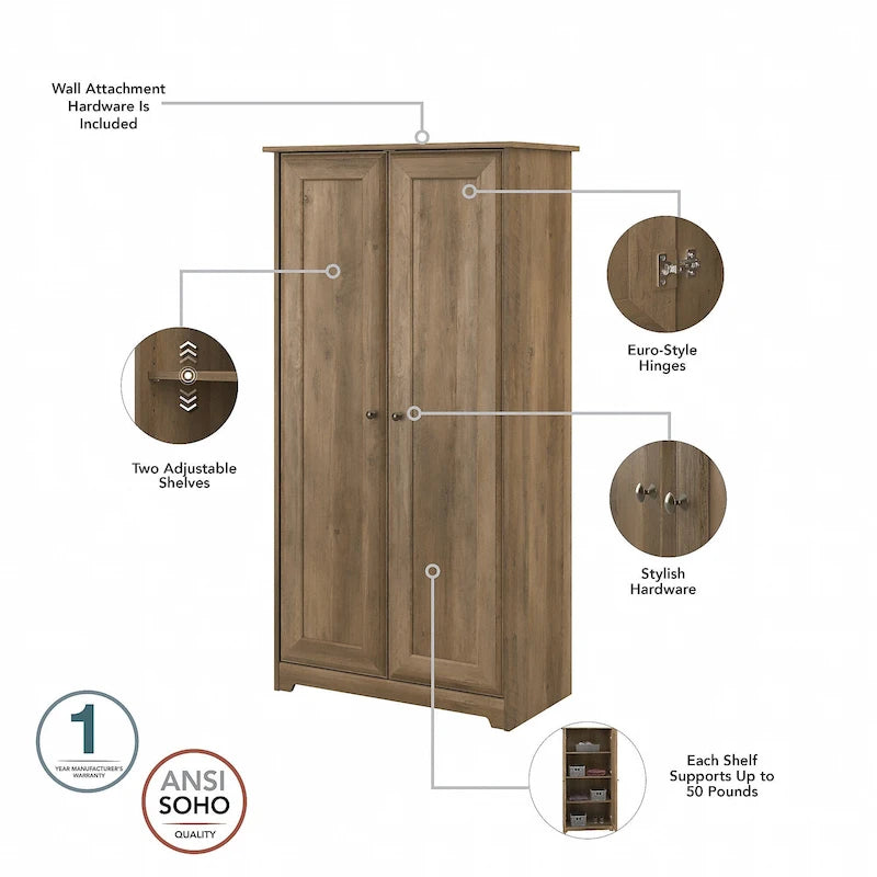 Espresso Oak Tall Storage Cabinet with Doors - 31.38L x 16.30W x 61.14H
