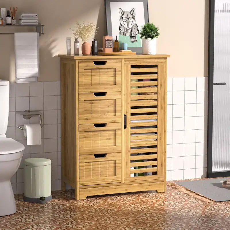 Bathroom Floor Storage Cabinet with 4 Drawers
