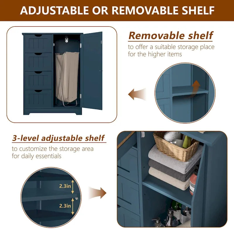 Bathroom Floor Storage Cabinet with 4 Drawers