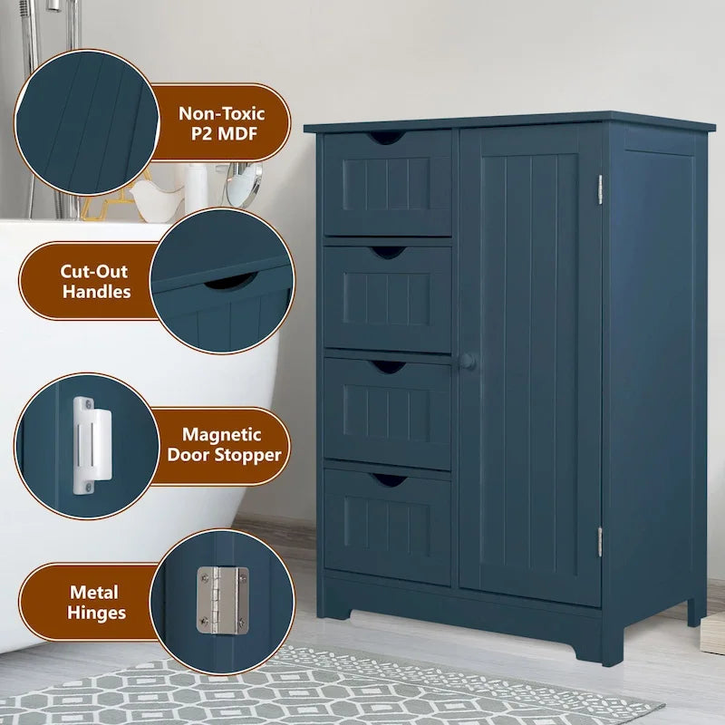 Bathroom Floor Storage Cabinet with 4 Drawers