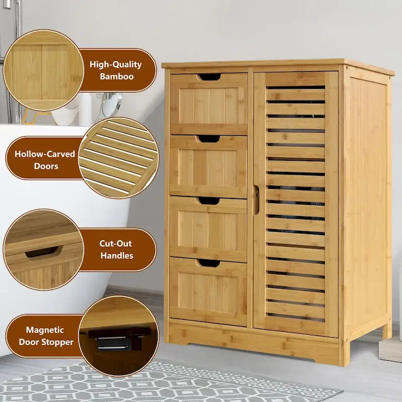 Bathroom Floor Storage Cabinet with 4 Drawers