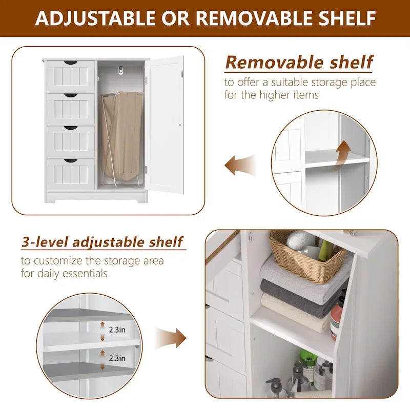 Bathroom Floor Storage Cabinet with 4 Drawers