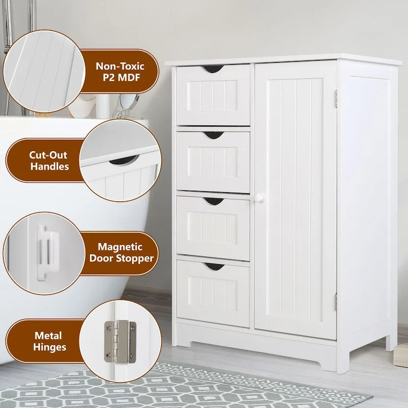 Bathroom Floor Storage Cabinet with 4 Drawers