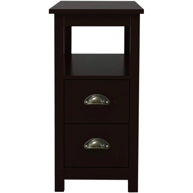 Side Table Living Room Narrow Rustic End Table Bedroom with 2 Drawers and 1 Open Shelf for Small Space - N/A