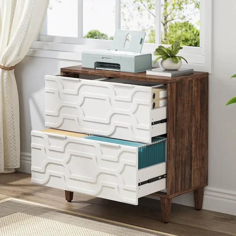 2-Drawer Lateral File Cabinet for A4/Letter/Legal Size, White & Grey Office Storage Cabinet Printer Stand
