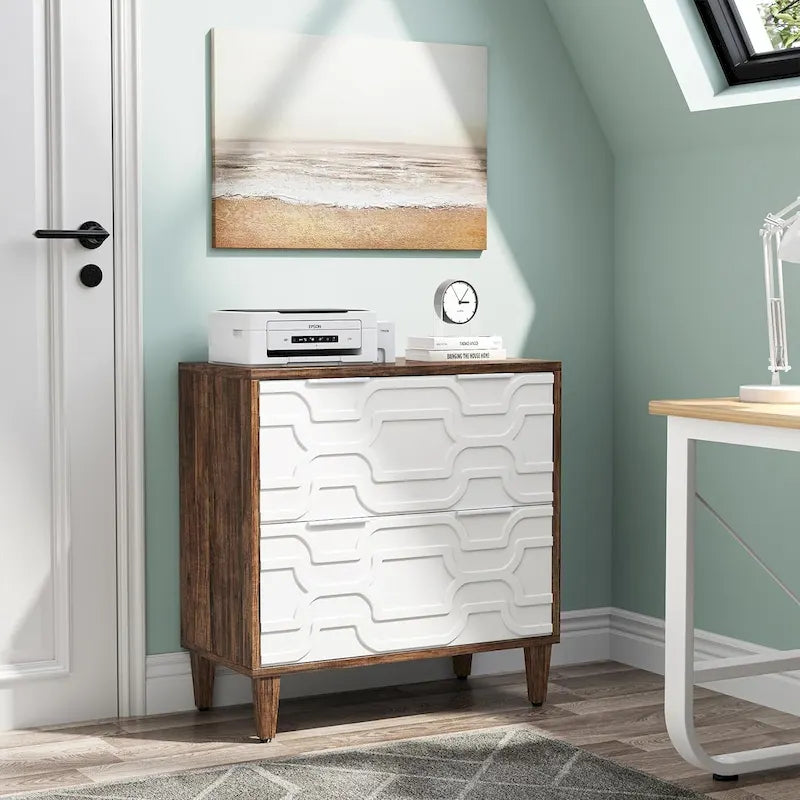 2-Drawer Lateral File Cabinet for A4/Letter/Legal Size, White & Grey Office Storage Cabinet Printer Stand