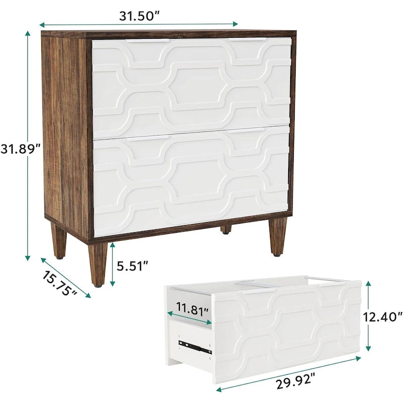 2-Drawer Lateral File Cabinet for A4/Letter/Legal Size, White & Grey Office Storage Cabinet Printer Stand