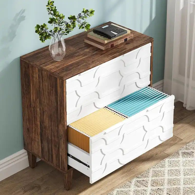 2-Drawer Lateral File Cabinet for A4/Letter/Legal Size, White & Grey Office Storage Cabinet Printer Stand