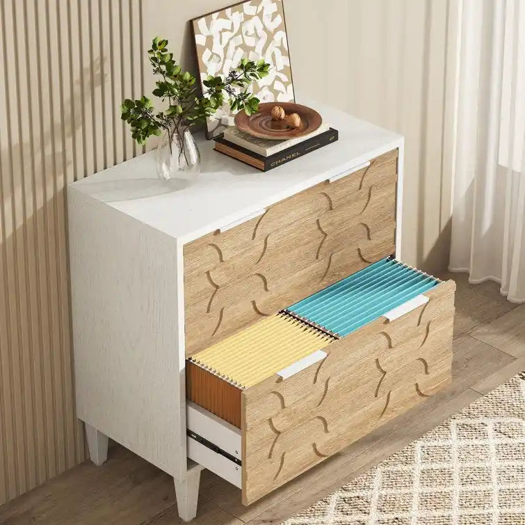 2-Drawer Lateral File Cabinet for A4/Letter/Legal Size, White & Grey Office Storage Cabinet Printer Stand