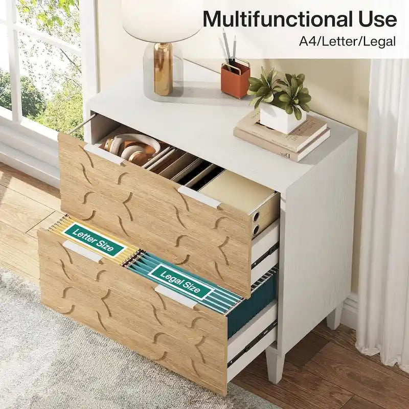 2-Drawer Lateral File Cabinet for A4/Letter/Legal Size, White & Grey Office Storage Cabinet Printer Stand