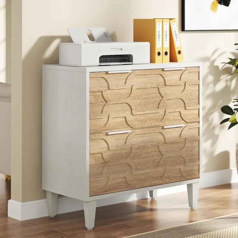 2-Drawer Lateral File Cabinet for A4/Letter/Legal Size, White & Grey Office Storage Cabinet Printer Stand