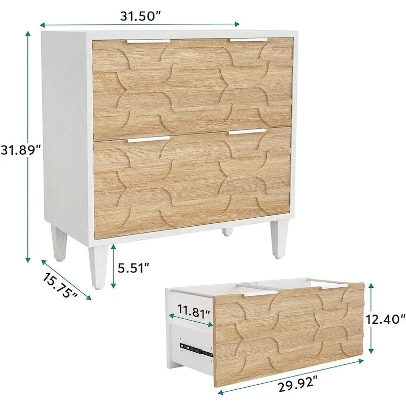 2-Drawer Lateral File Cabinet for A4/Letter/Legal Size, White & Grey Office Storage Cabinet Printer Stand