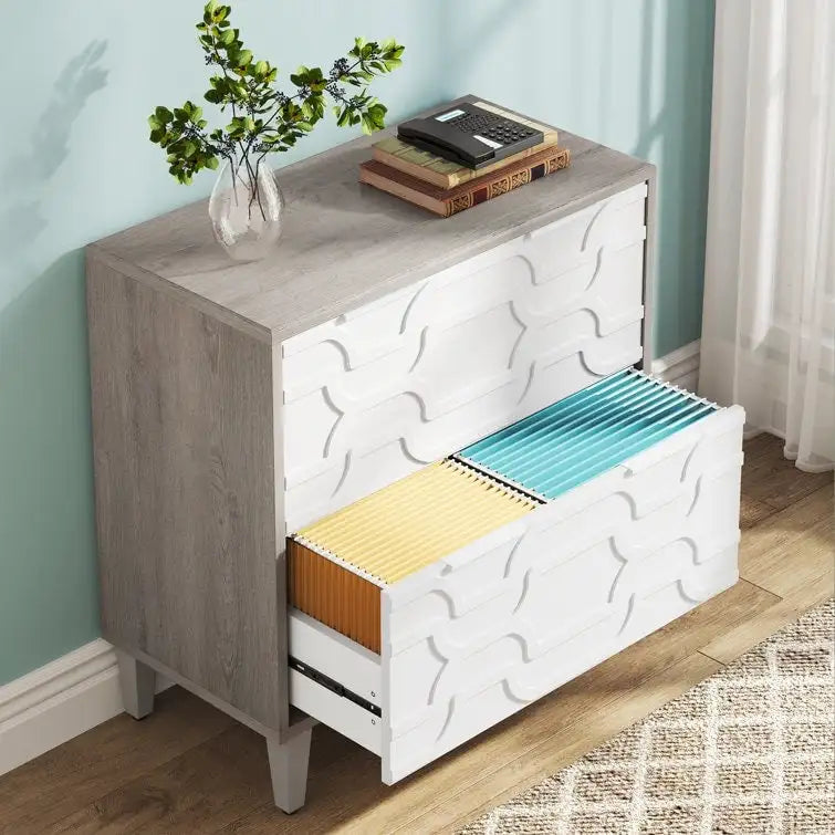 2-Drawer Lateral File Cabinet for A4/Letter/Legal Size, White & Grey Office Storage Cabinet Printer Stand