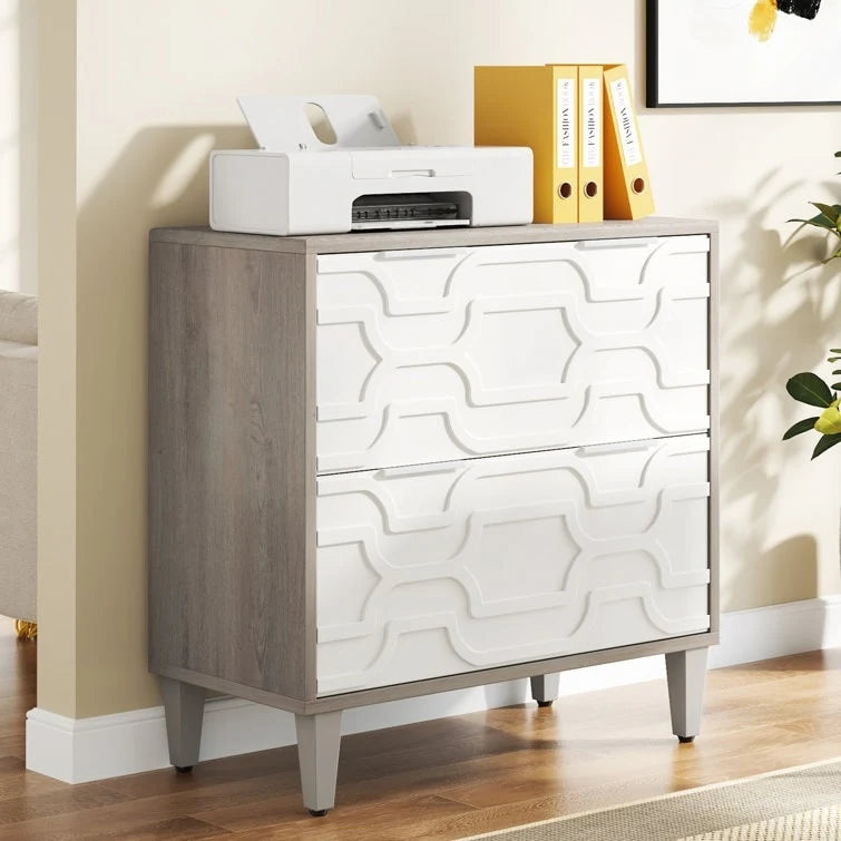 2-Drawer Lateral File Cabinet for A4/Letter/Legal Size, White & Grey Office Storage Cabinet Printer Stand