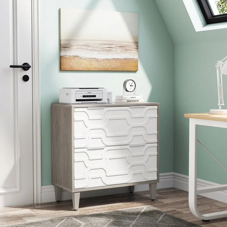 2-Drawer Lateral File Cabinet for A4/Letter/Legal Size, White & Grey Office Storage Cabinet Printer Stand