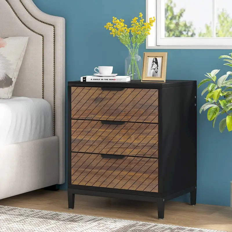 Night Stands with Drawers, Modern Light Wood Grain Nightstand for Bedrooms