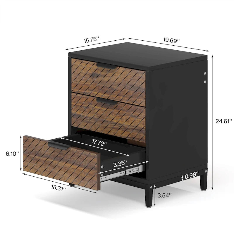 Night Stands with Drawers, Modern Light Wood Grain Nightstand for Bedrooms