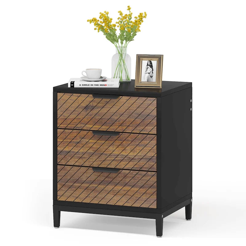 Night Stands with Drawers, Modern Light Wood Grain Nightstand for Bedrooms