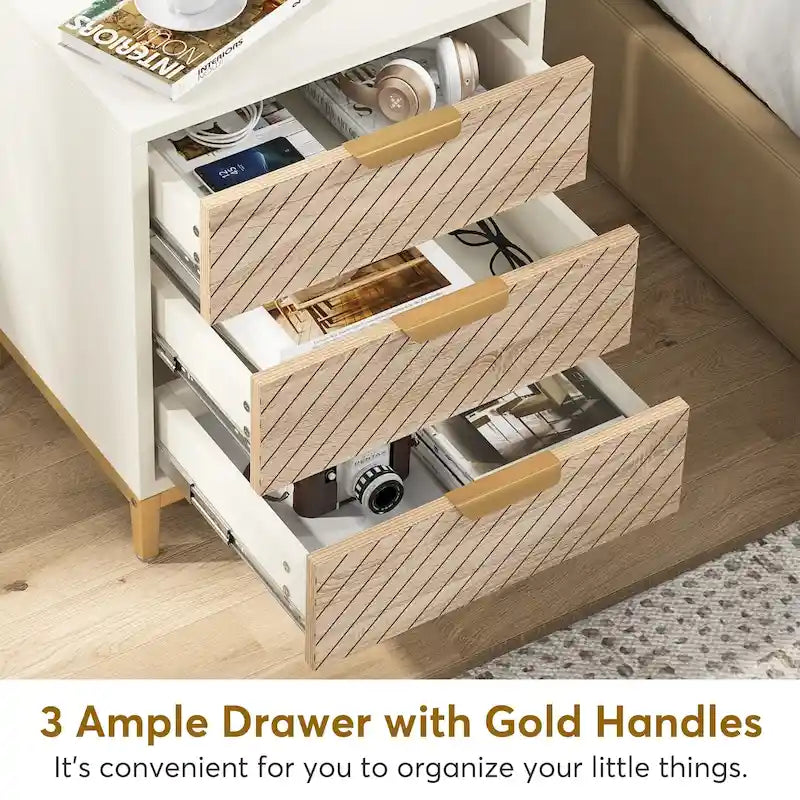 Night Stands with Drawers, Modern Light Wood Grain Nightstand for Bedrooms