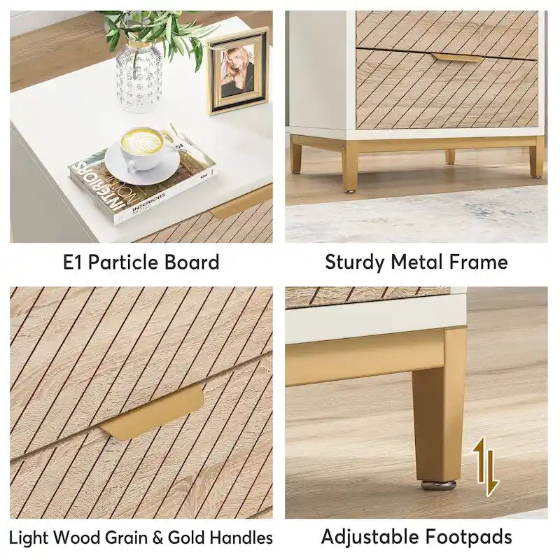 Night Stands with Drawers, Modern Light Wood Grain Nightstand for Bedrooms