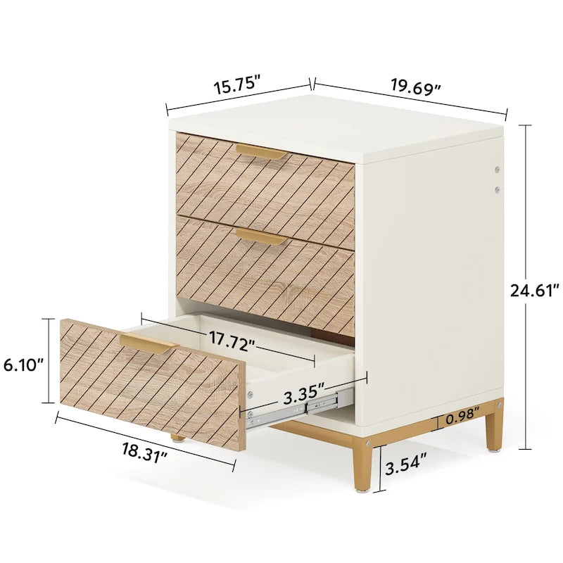 Night Stands with Drawers, Modern Light Wood Grain Nightstand for Bedrooms