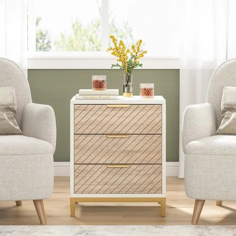 Night Stands with Drawers, Modern Light Wood Grain Nightstand for Bedrooms