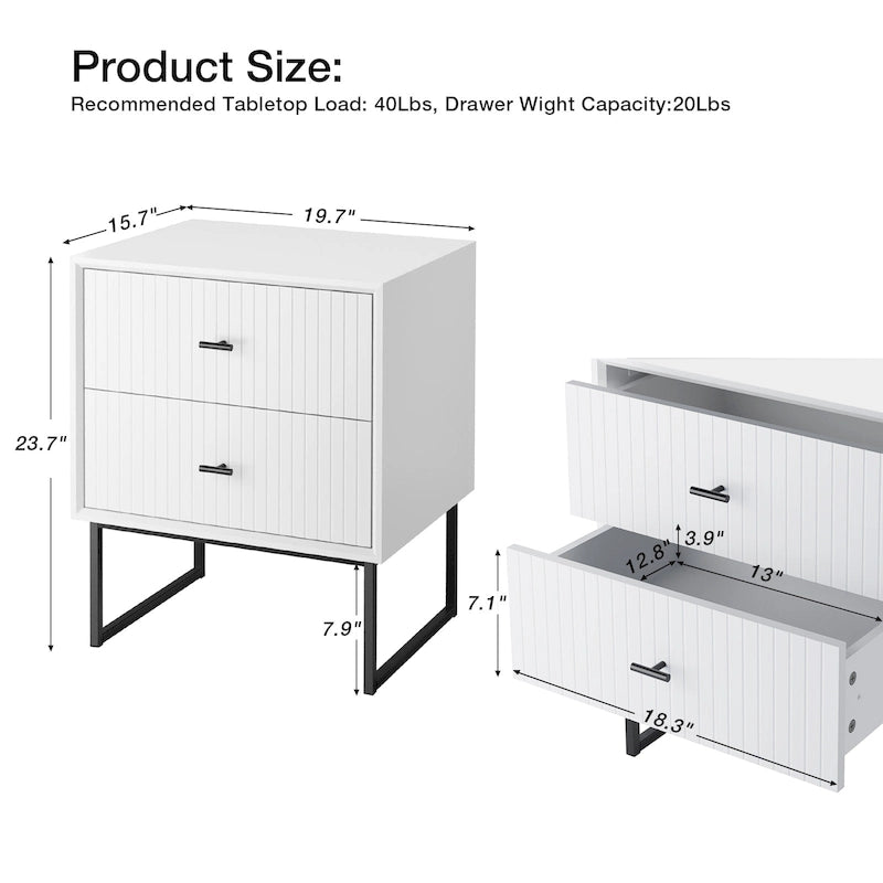 Nightstand Set of 2 with Metal Frame for Bedroom Living Room Bed Side Table