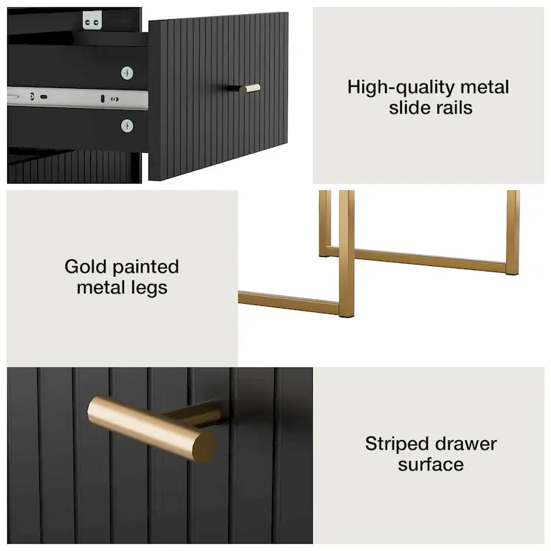 Nightstand Set of 2 with Metal Frame for Bedroom Living Room Bed Side Table
