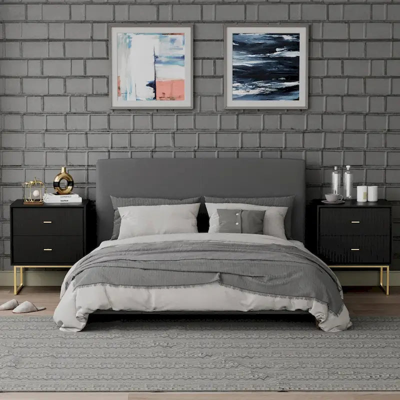 Nightstand Set of 2 with Metal Frame for Bedroom Living Room Bed Side Table