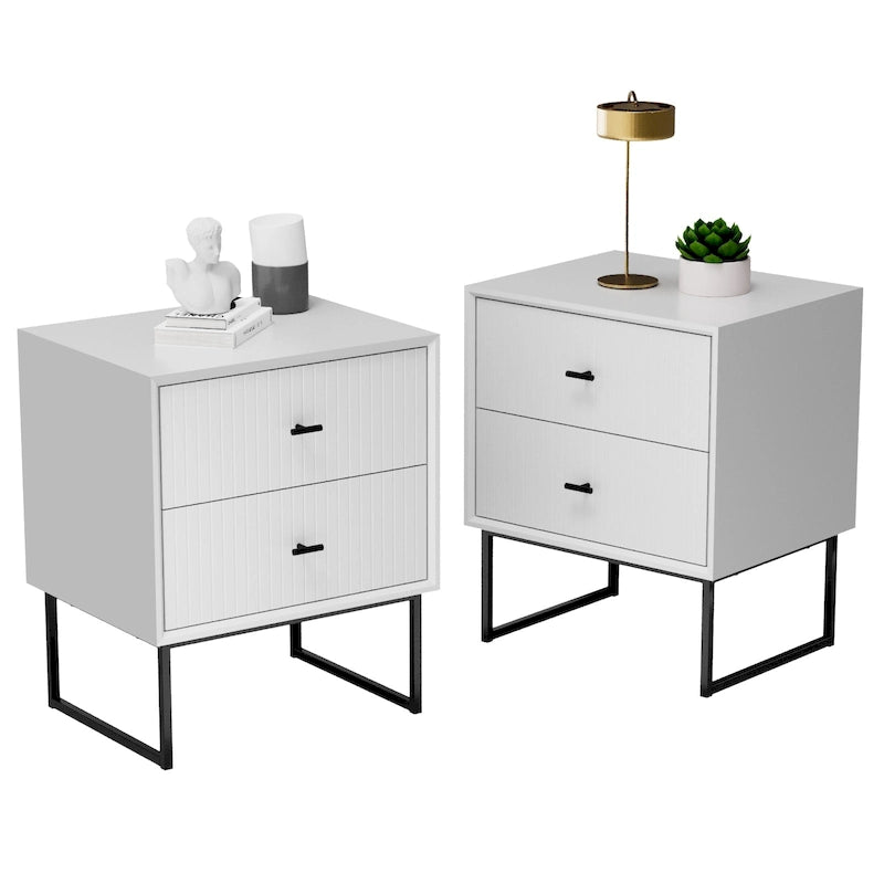 Nightstand Set of 2 with Metal Frame for Bedroom Living Room Bed Side Table