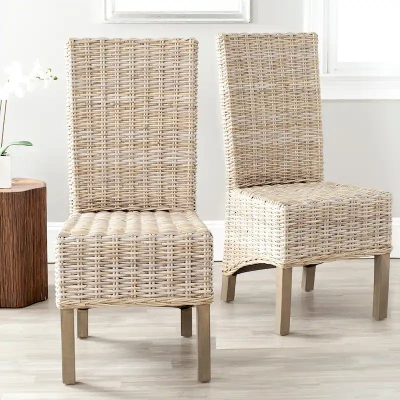 Esszimmerstuhl aus natürlichem Korbgeflecht (2er-Set) – 19 W x 22 D x 41 H – 19Wx22Dx41H
