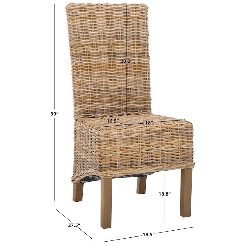 Esszimmerstuhl aus natürlichem Korbgeflecht (2er-Set) – 19 W x 22 D x 41 H – 19Wx22Dx41H