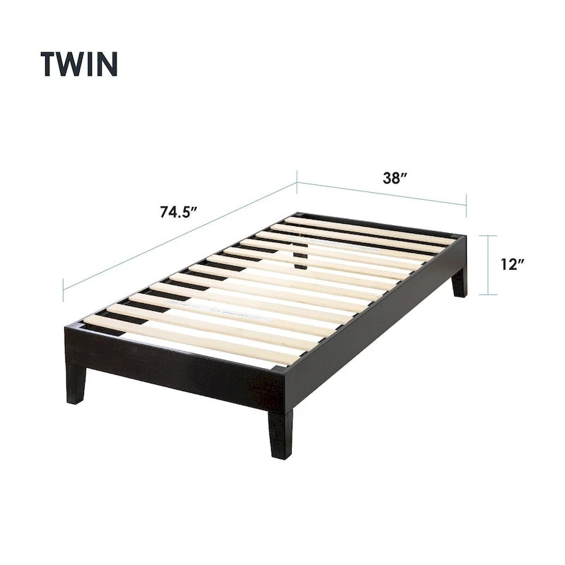 Solid Wood 12-inch Platform Bed Frame