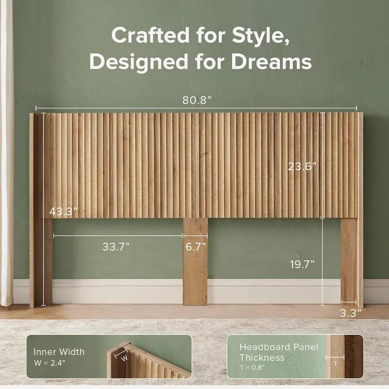 Kopfteil, 62.4 breites Kopfteil allein, Kopfteil aus Holz, moderner Landhausstil, Boho-Stil, zur Wandmontage, Rillenpaneel