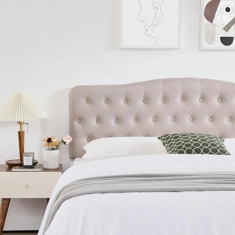 Upholstered King Headboard,Button Diamond Headboard,Adjustable Height,Solid Wood Leg,Linen Fabric Padded for King Size Bed