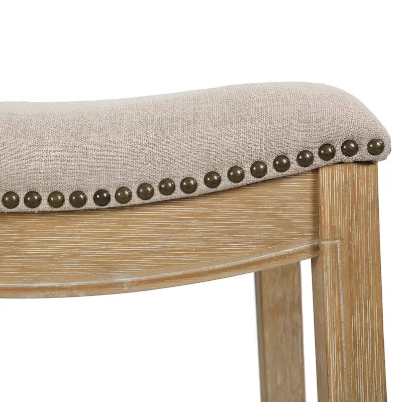 Saddle-Seat Wood Bar Stool with Upholstered Seat