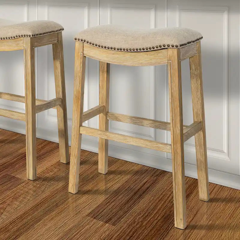 Holz-Barhocker mit Sattelsitz und gepolsterter Sitzfläche