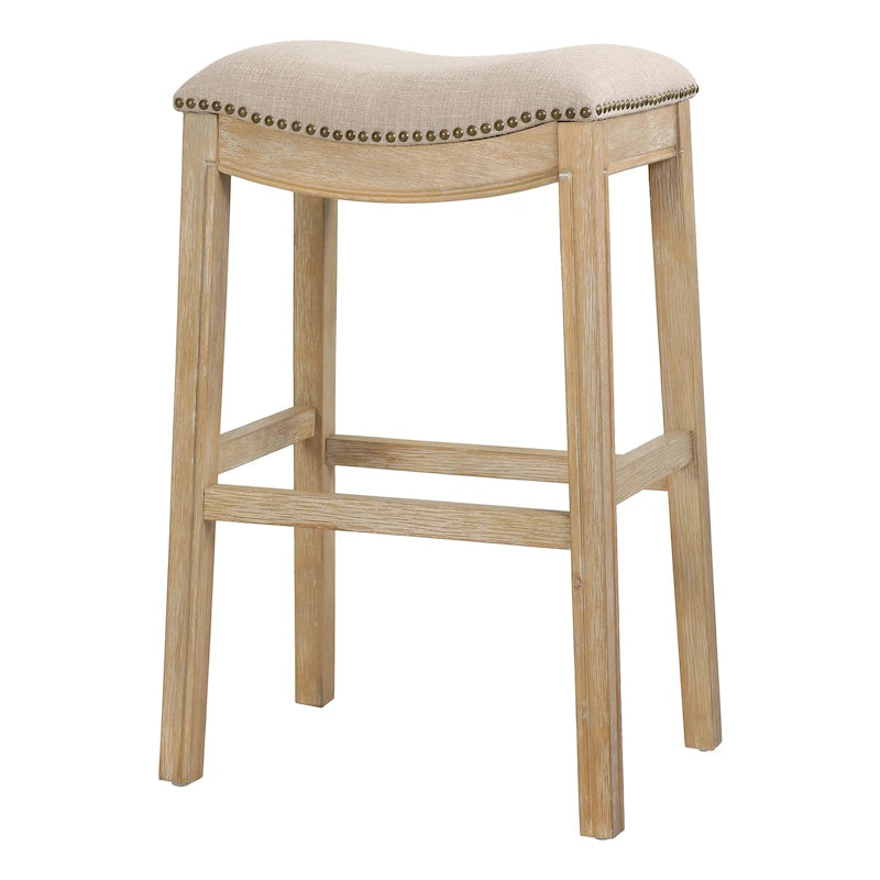 Saddle-Seat Wood Bar Stool with Upholstered Seat