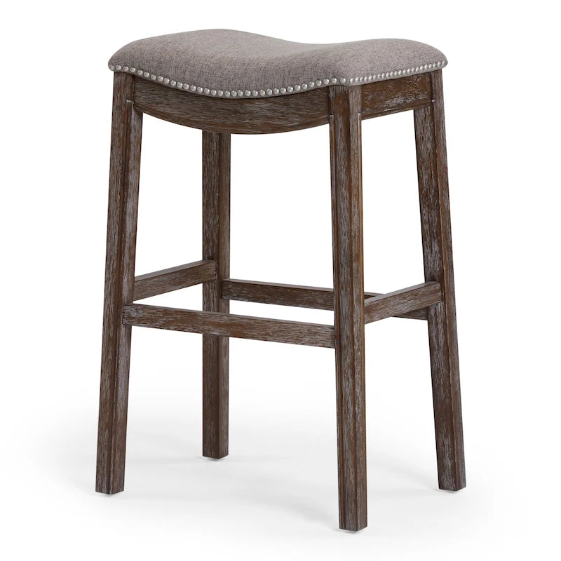 Holz-Barhocker mit Sattelsitz und gepolsterter Sitzfläche