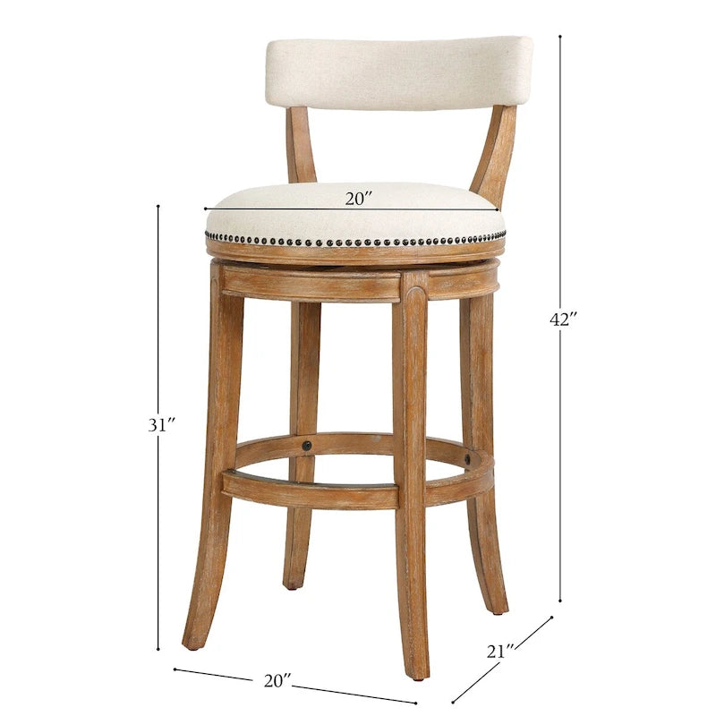 Drehbarer Barhocker aus Holz mit gepolsterter Sitzfläche und Rückenlehne