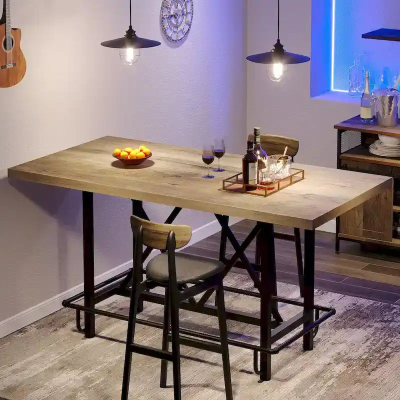 6-People Counter Bar Height Pub Table withe Footrest, Tall Bar Table with Thicken Wood Tabletop and Metal Frame for Home/Kitchen