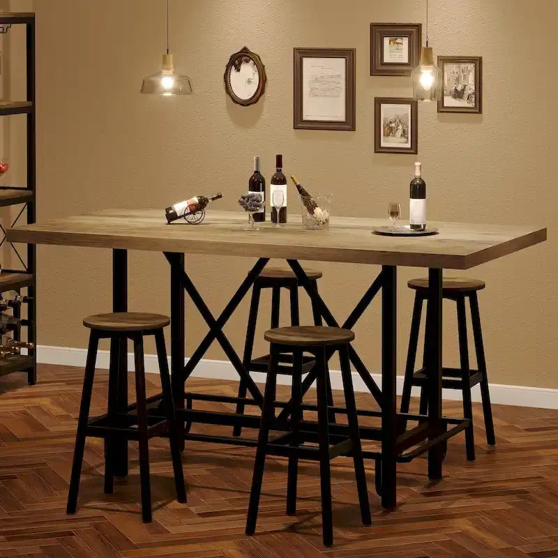 6-People Counter Bar Height Pub Table withe Footrest, Tall Bar Table with Thicken Wood Tabletop and Metal Frame for Home/Kitchen