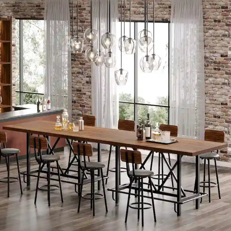 6-People Counter Bar Height Pub Table withe Footrest, Tall Bar Table with Thicken Wood Tabletop and Metal Frame for Home/Kitchen