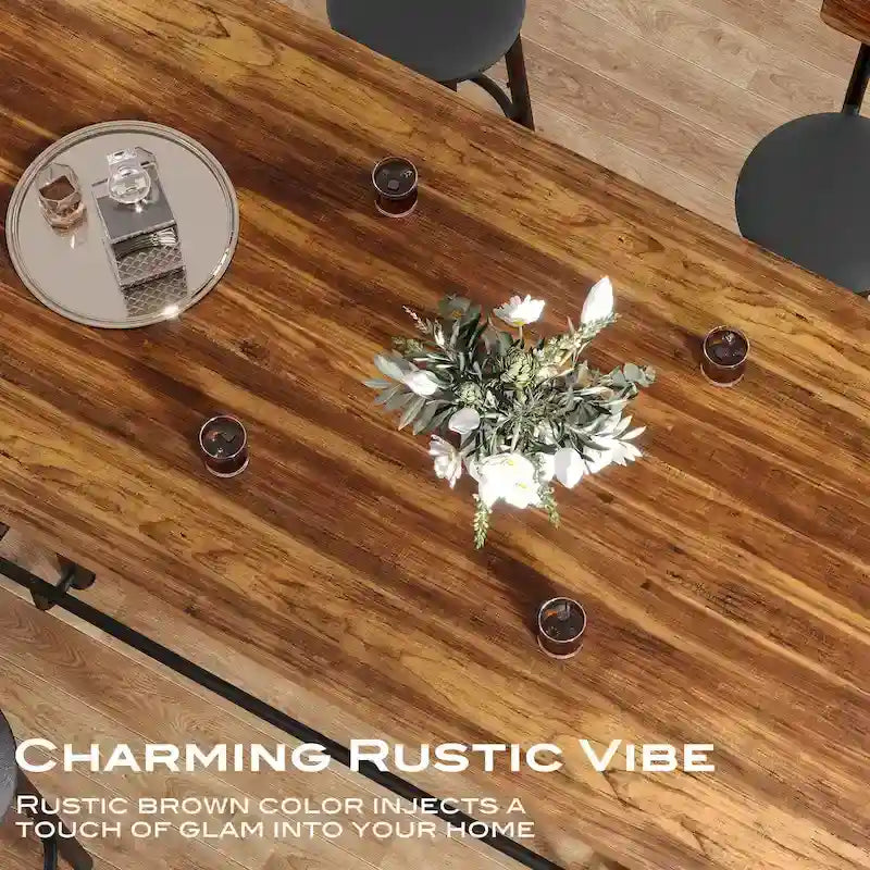 6-People Counter Bar Height Pub Table withe Footrest, Tall Bar Table with Thicken Wood Tabletop and Metal Frame for Home/Kitchen