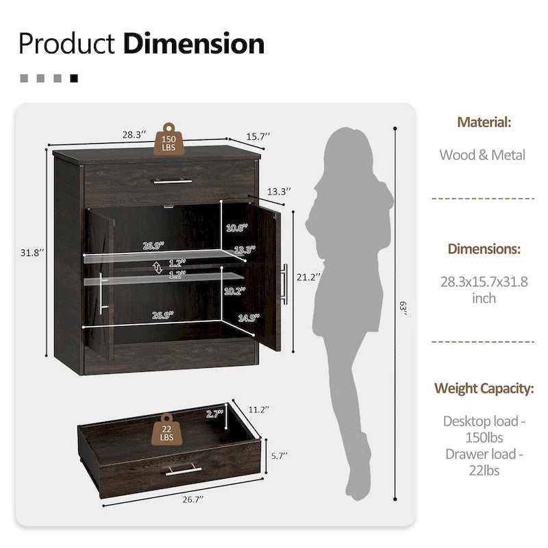Sideboard-Buffetschrank, Küchenschrank mit Stauraum