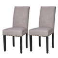 38H Set of 2 High Back Linen Fabric Studded Dining Chairs with Footpads