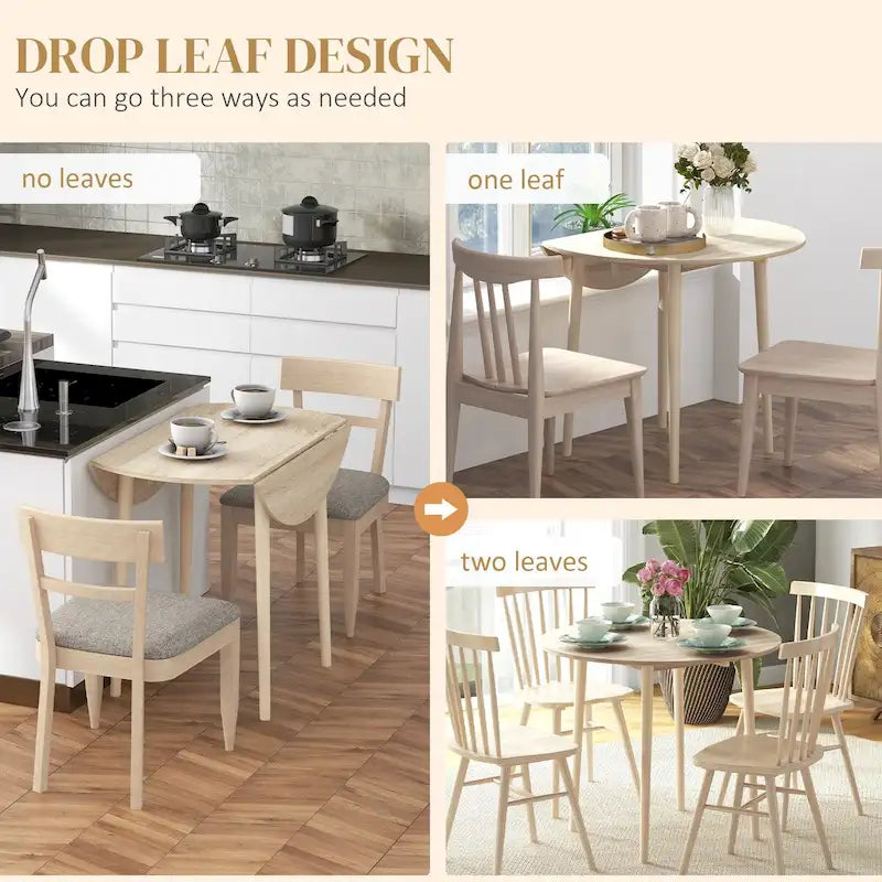 35 Round Folding Dining Table, Collapsible Drop Leaf Table for Small Spaces, Small Kitchen Table with Solid Wood Legs