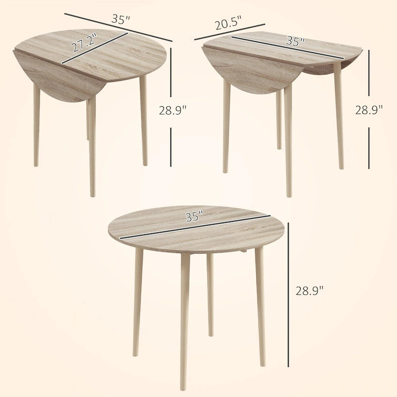 35 Round Folding Dining Table, Collapsible Drop Leaf Table for Small Spaces, Small Kitchen Table with Solid Wood Legs