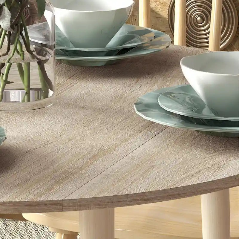 Mesa de comedor redonda plegable de 35, mesa extensible plegable para espacios pequeños, mesa de cocina pequeña con patas de madera maciza