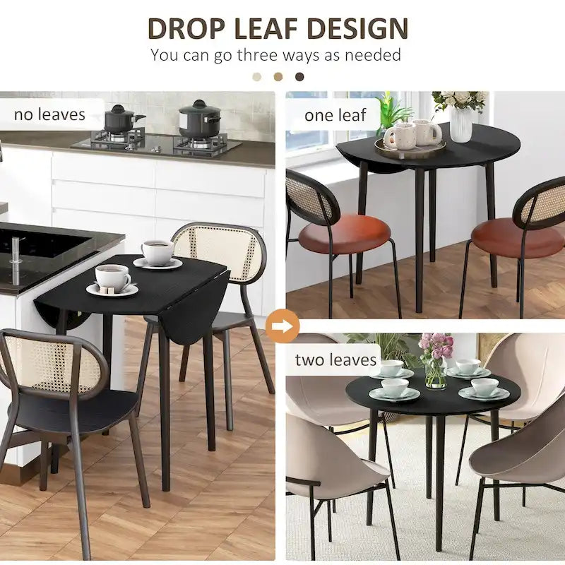 Mesa de comedor redonda plegable de 35, mesa extensible plegable para espacios pequeños, mesa de cocina pequeña con patas de madera maciza